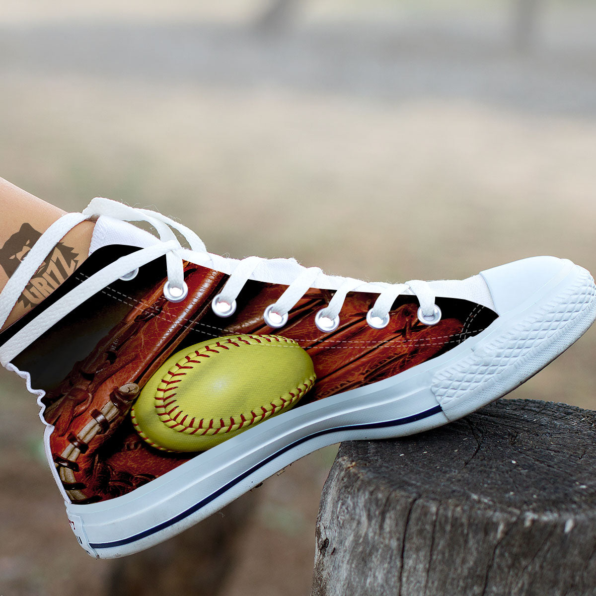 Softball Yellow Print White High Top Shoes-grizzshop