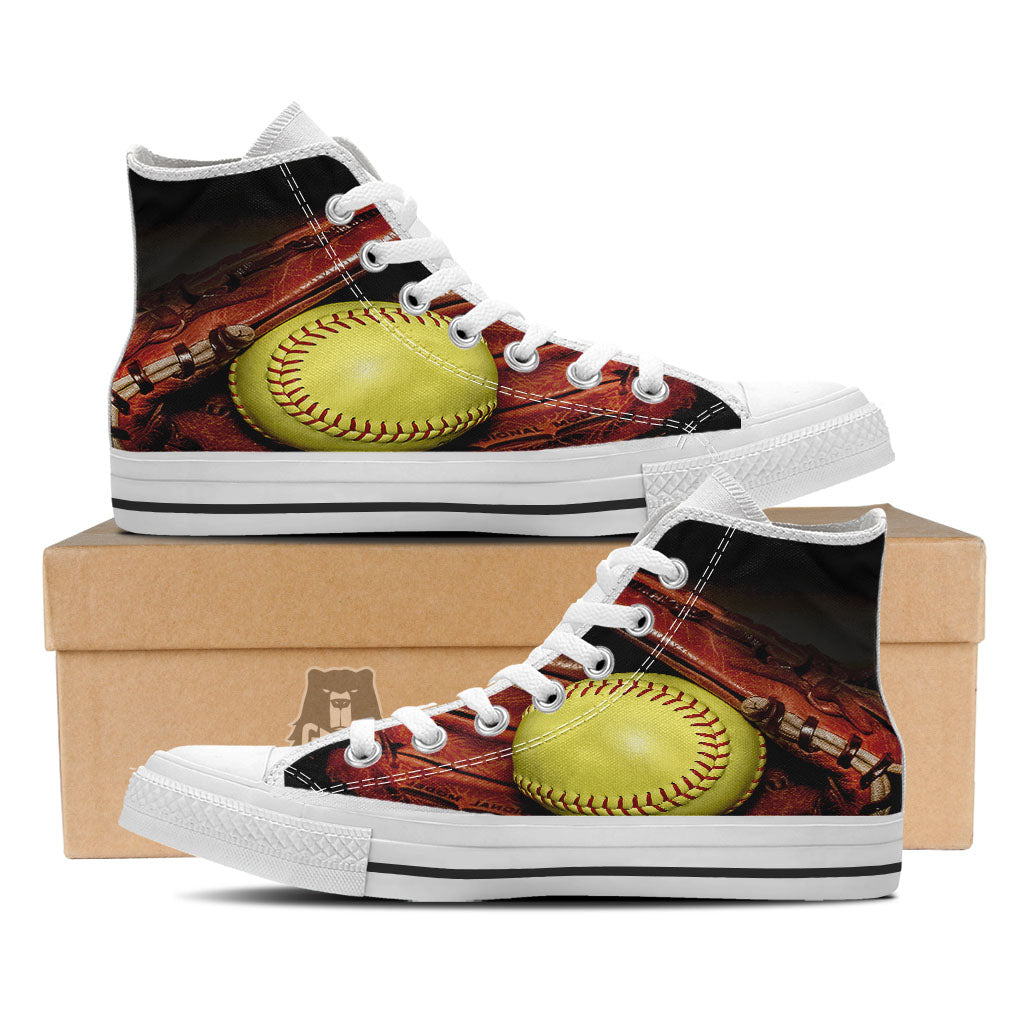 Softball Yellow Print White High Top Shoes-grizzshop