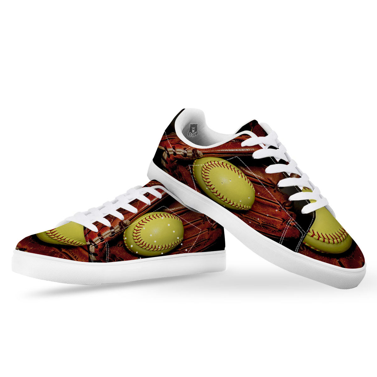 Softball Yellow Print White Low Top Sneakers-grizzshop