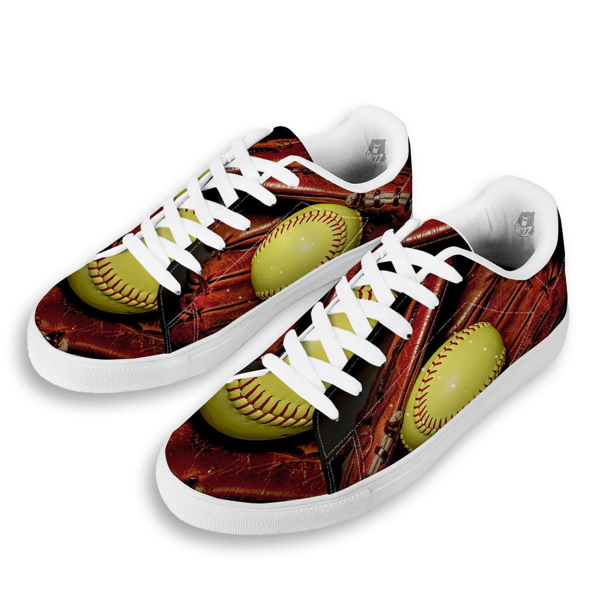 Softball Yellow Print White Low Top Sneakers-grizzshop