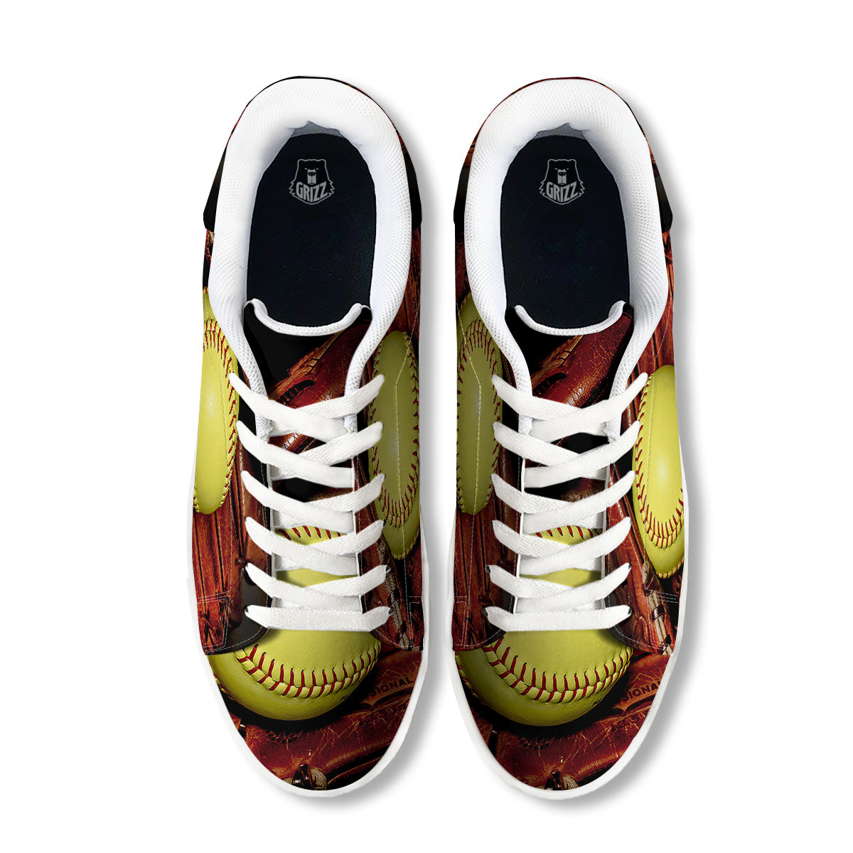 Softball Yellow Print White Low Top Sneakers-grizzshop