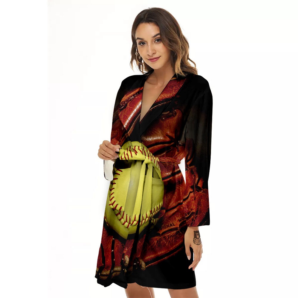 Softball Yellow Print Women's Robe-grizzshop