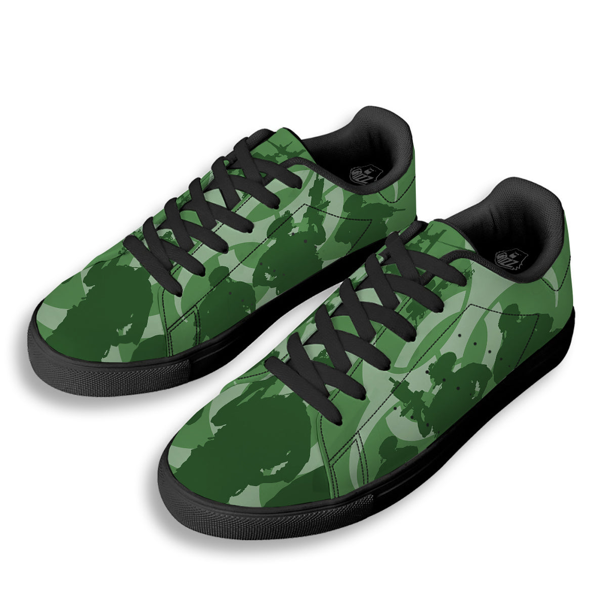 Soldiers And Biohazard Print Black Low Top Sneakers-grizzshop