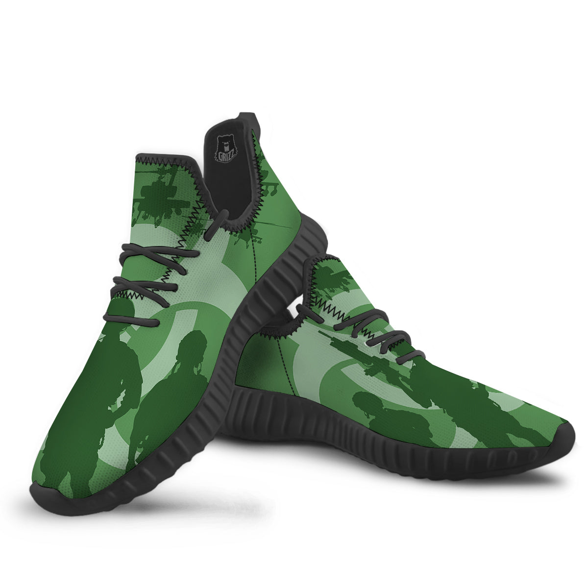 Soldiers And Biohazard Print Black Walking Shoes-grizzshop
