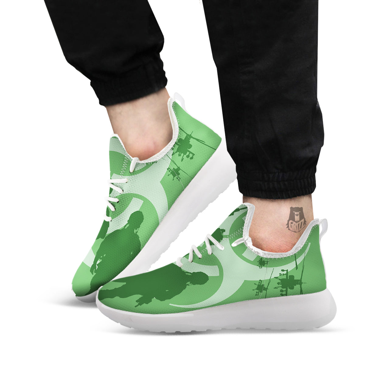 Soldiers And Biohazard Print White Athletic Shoes-grizzshop