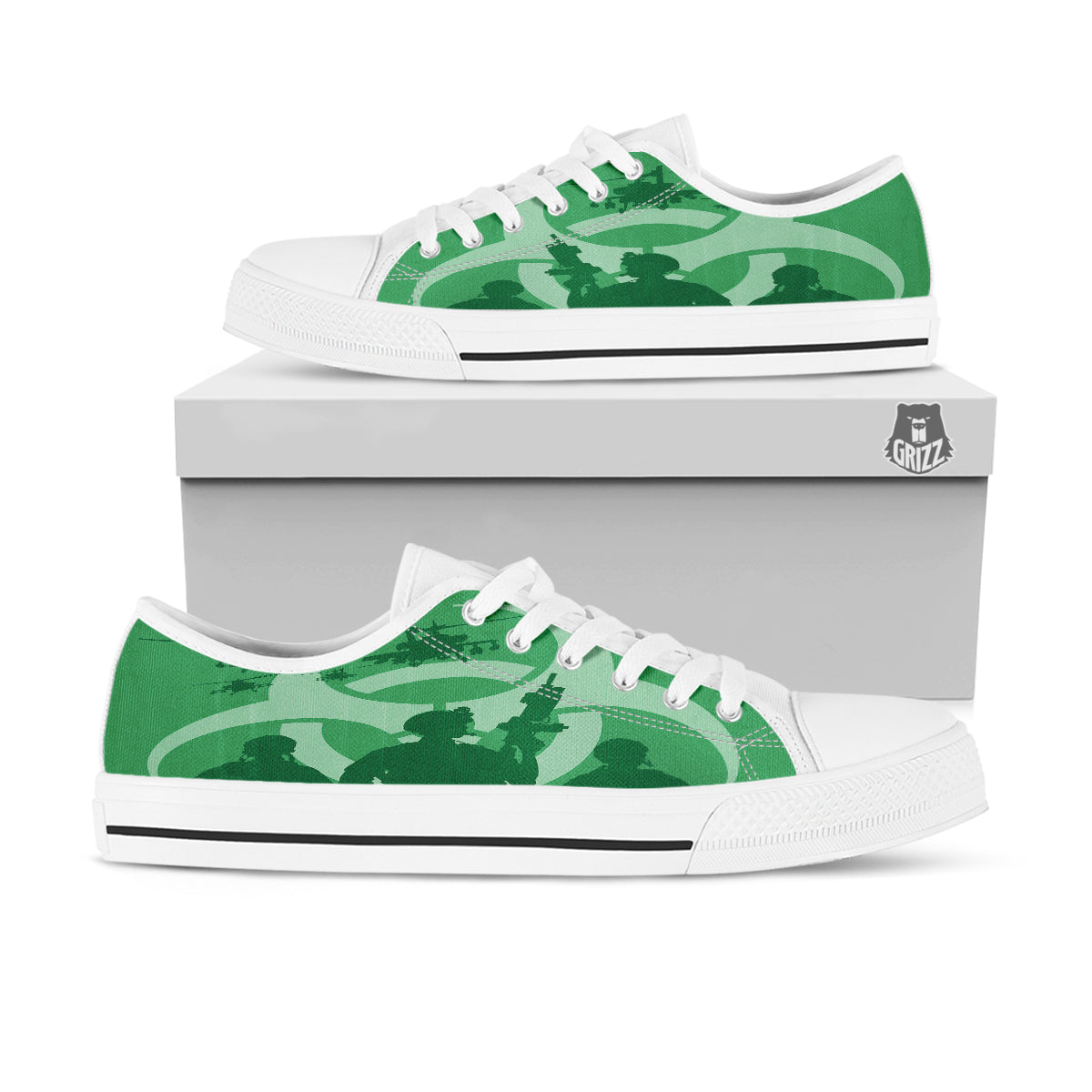 Soldiers And Biohazard Print White Low Top Shoes-grizzshop