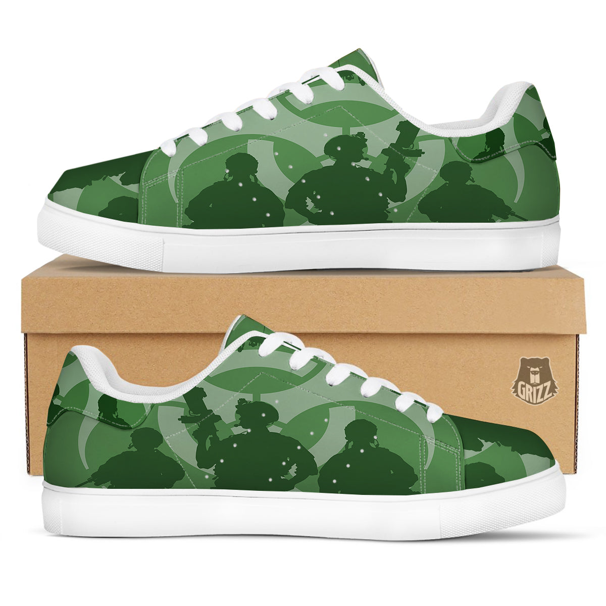 Soldiers And Biohazard Print White Low Top Sneakers-grizzshop