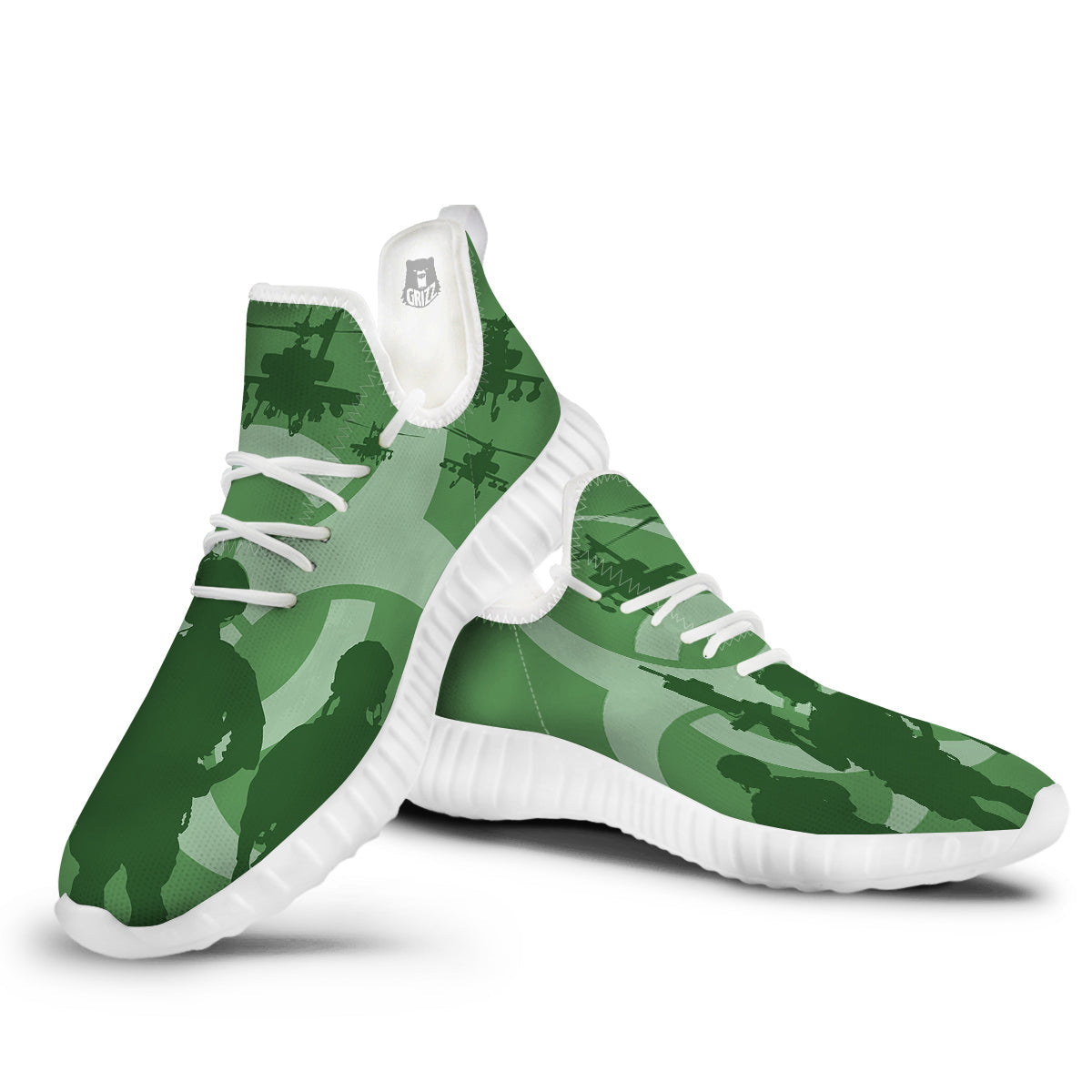 Soldiers And Biohazard Print White Walking Shoes-grizzshop