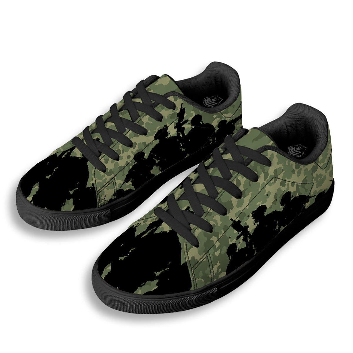 Soldiers And Camouflage Print Black Low Top Sneakers-grizzshop