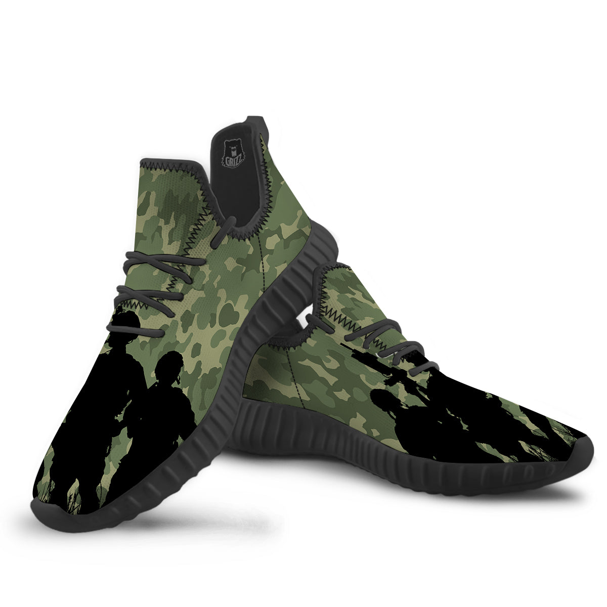 Soldiers And Camouflage Print Black Walking Shoes-grizzshop