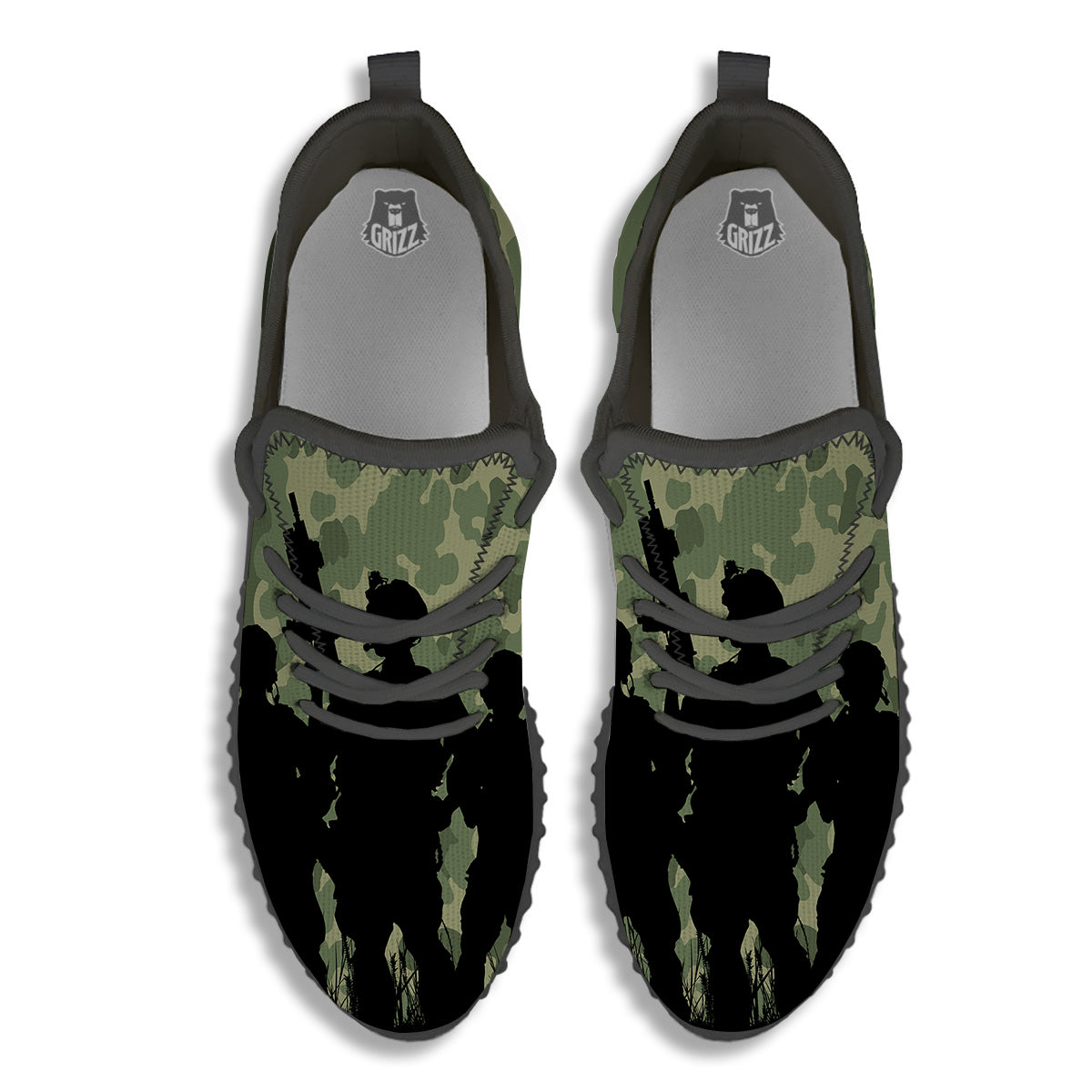 Soldiers And Camouflage Print Black Walking Shoes-grizzshop