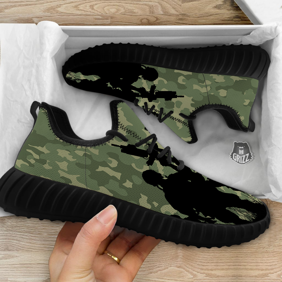 Soldiers And Camouflage Print Black Walking Shoes-grizzshop