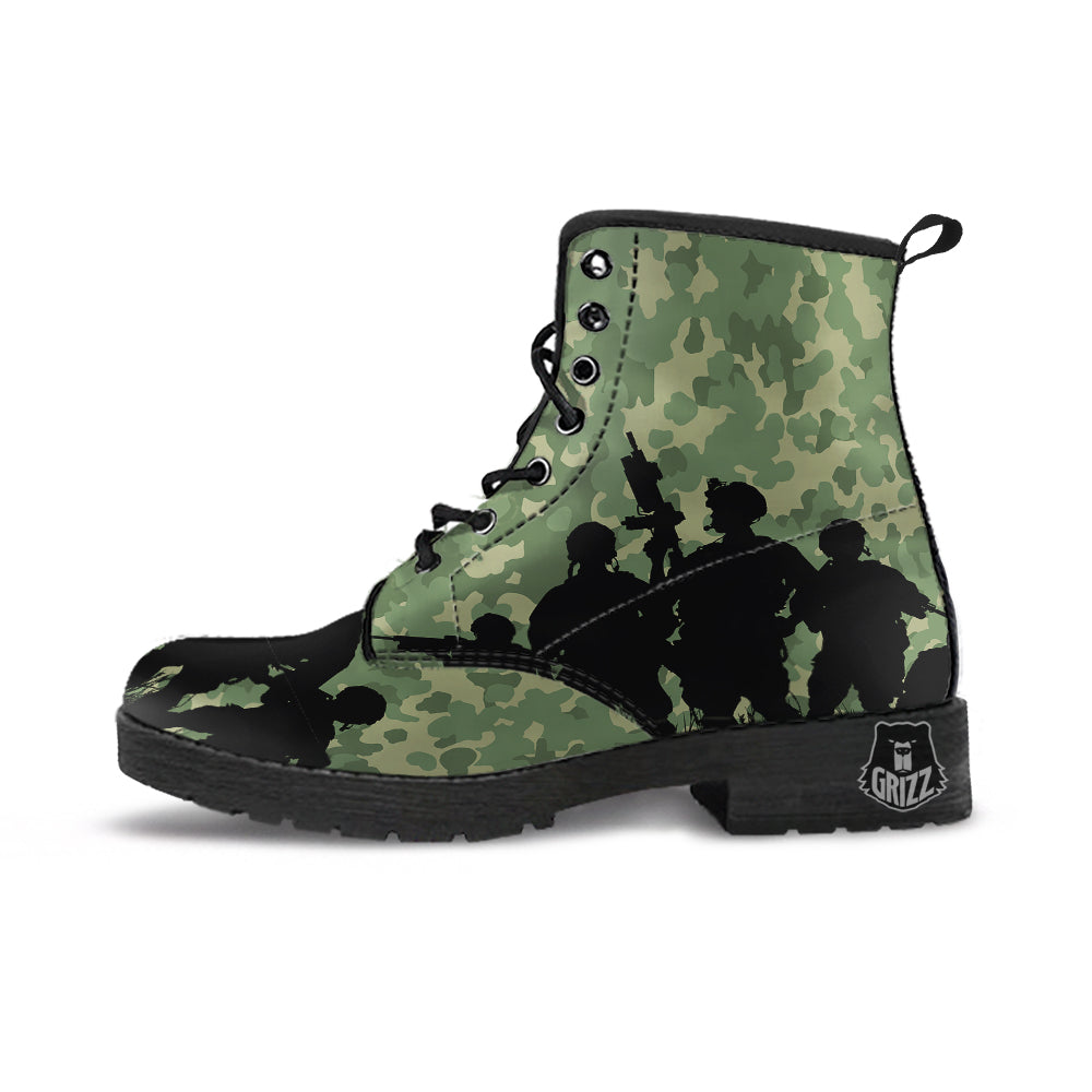 Soldiers And Camouflage Print Leather Boots-grizzshop