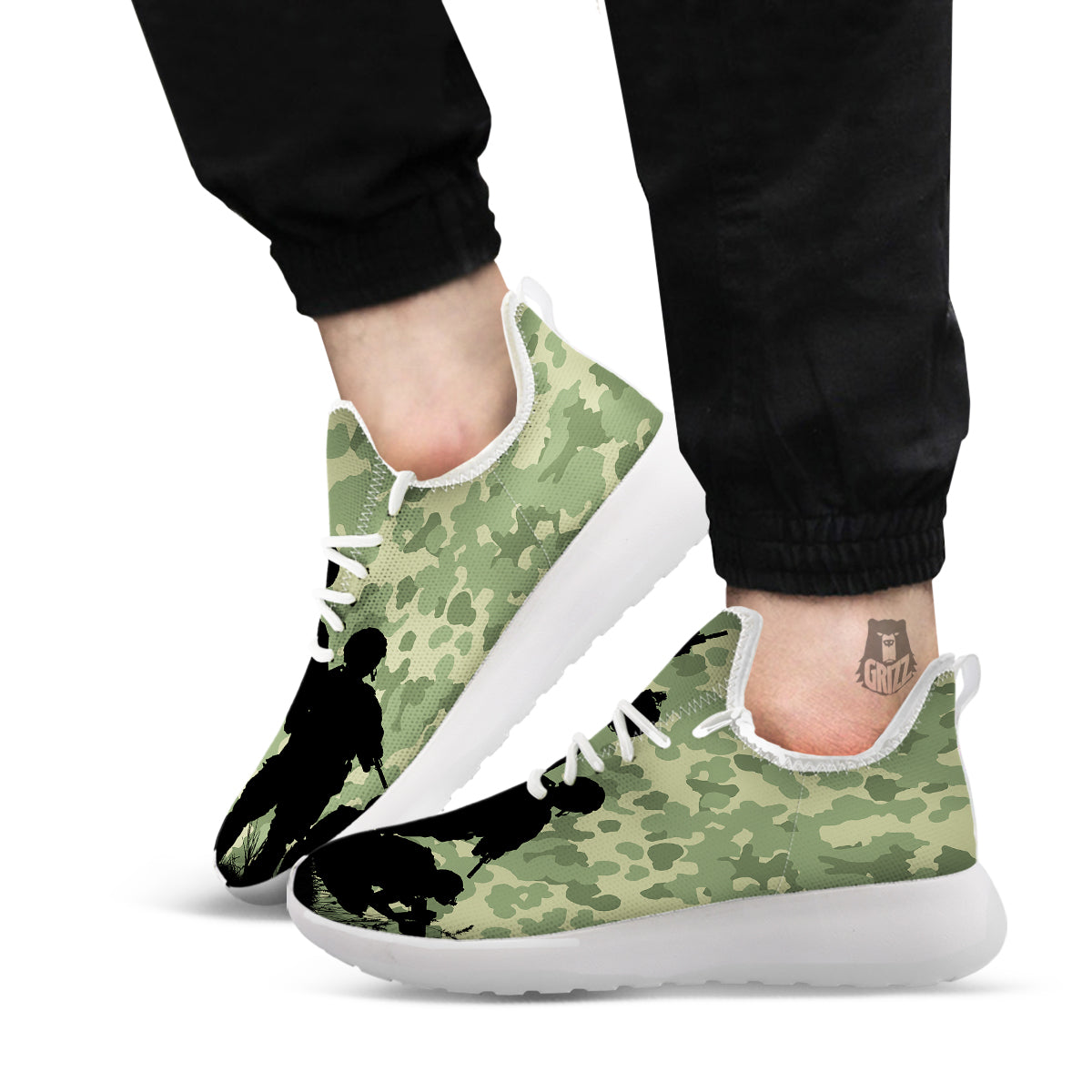 Soldiers And Camouflage Print White Athletic Shoes-grizzshop