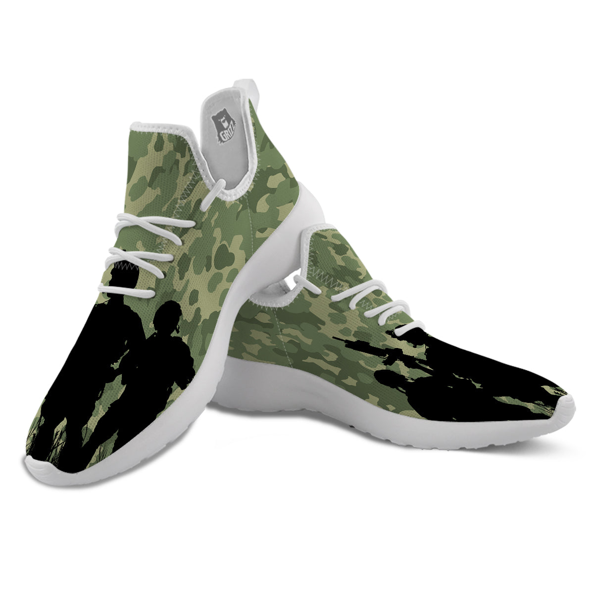Soldiers And Camouflage Print White Athletic Shoes-grizzshop