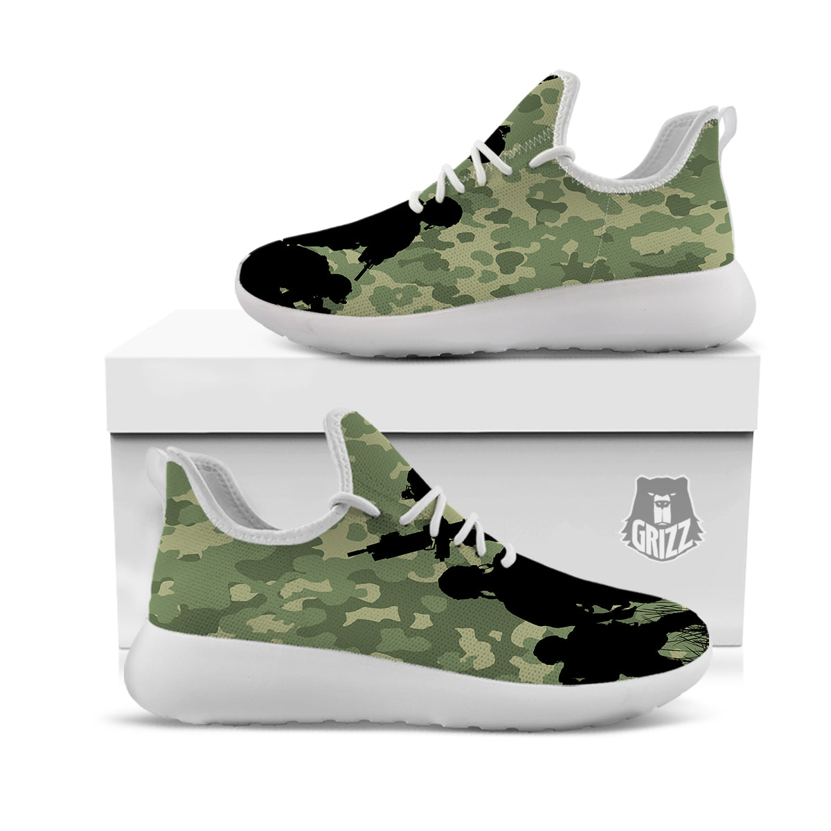 Soldiers And Camouflage Print White Athletic Shoes-grizzshop