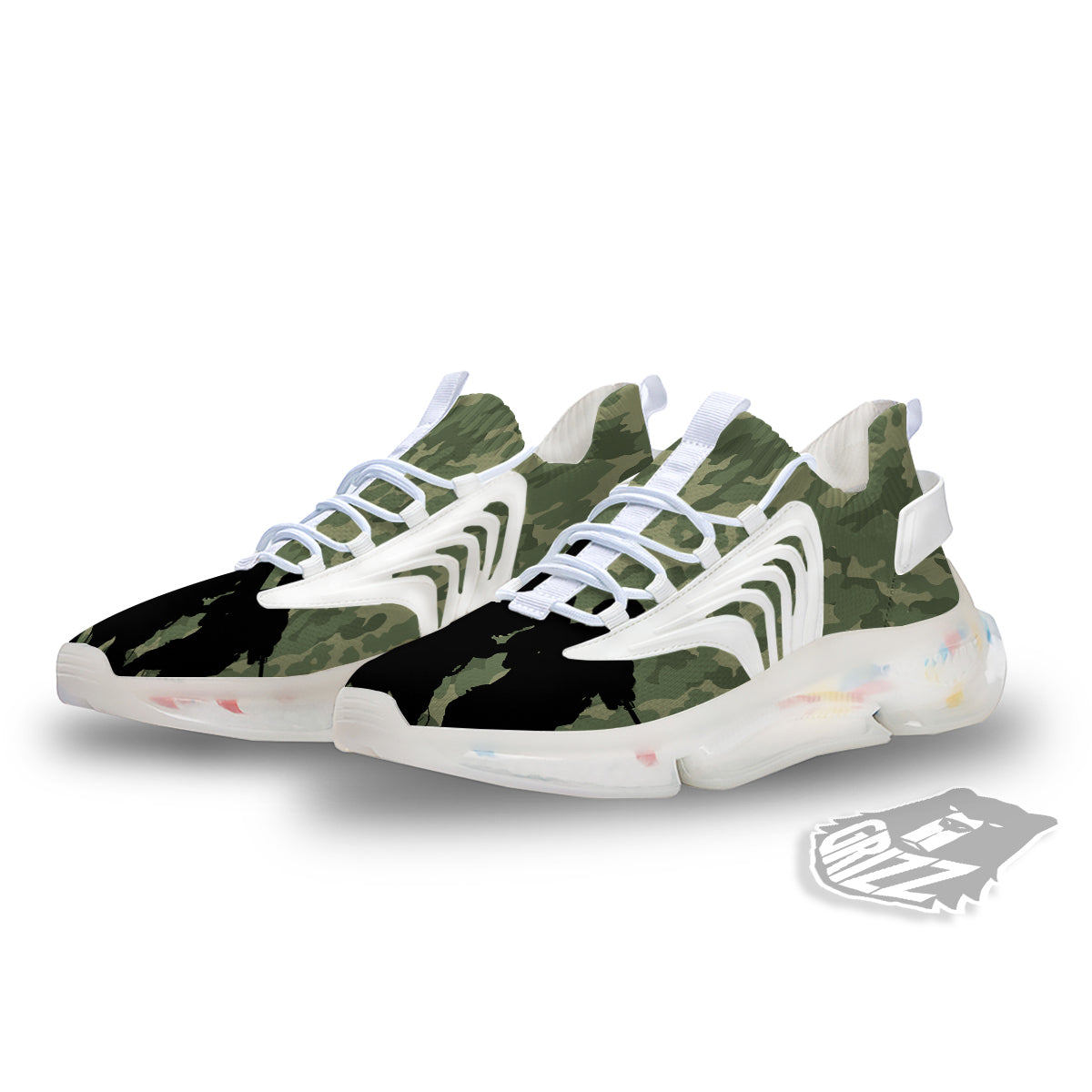 Soldiers And Camouflage Print White Gym Shoes-grizzshop