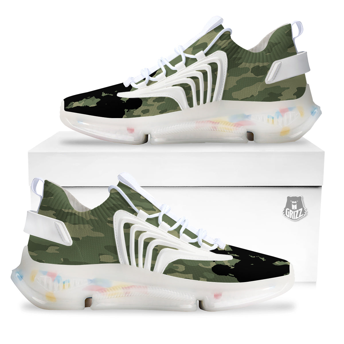 Soldiers And Camouflage Print White Gym Shoes-grizzshop
