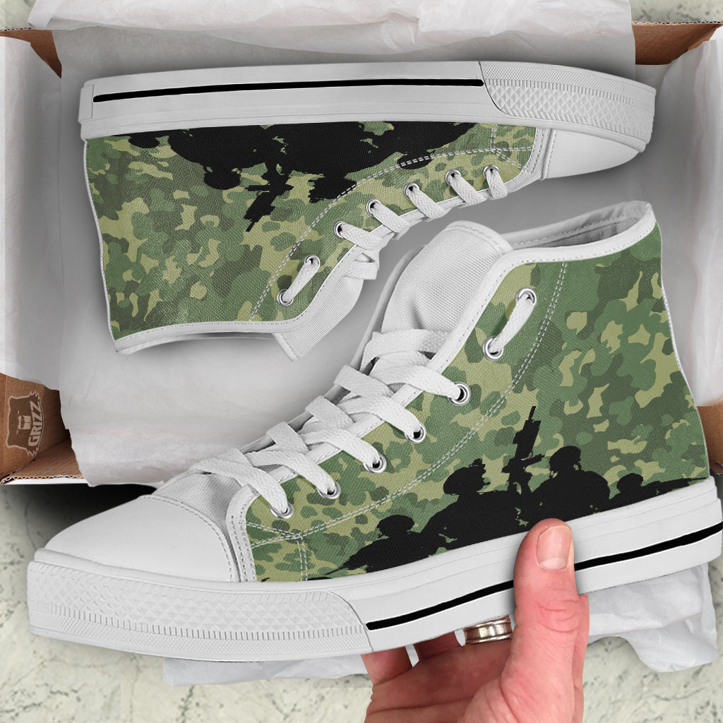 Soldiers And Camouflage Print White High Top Shoes-grizzshop