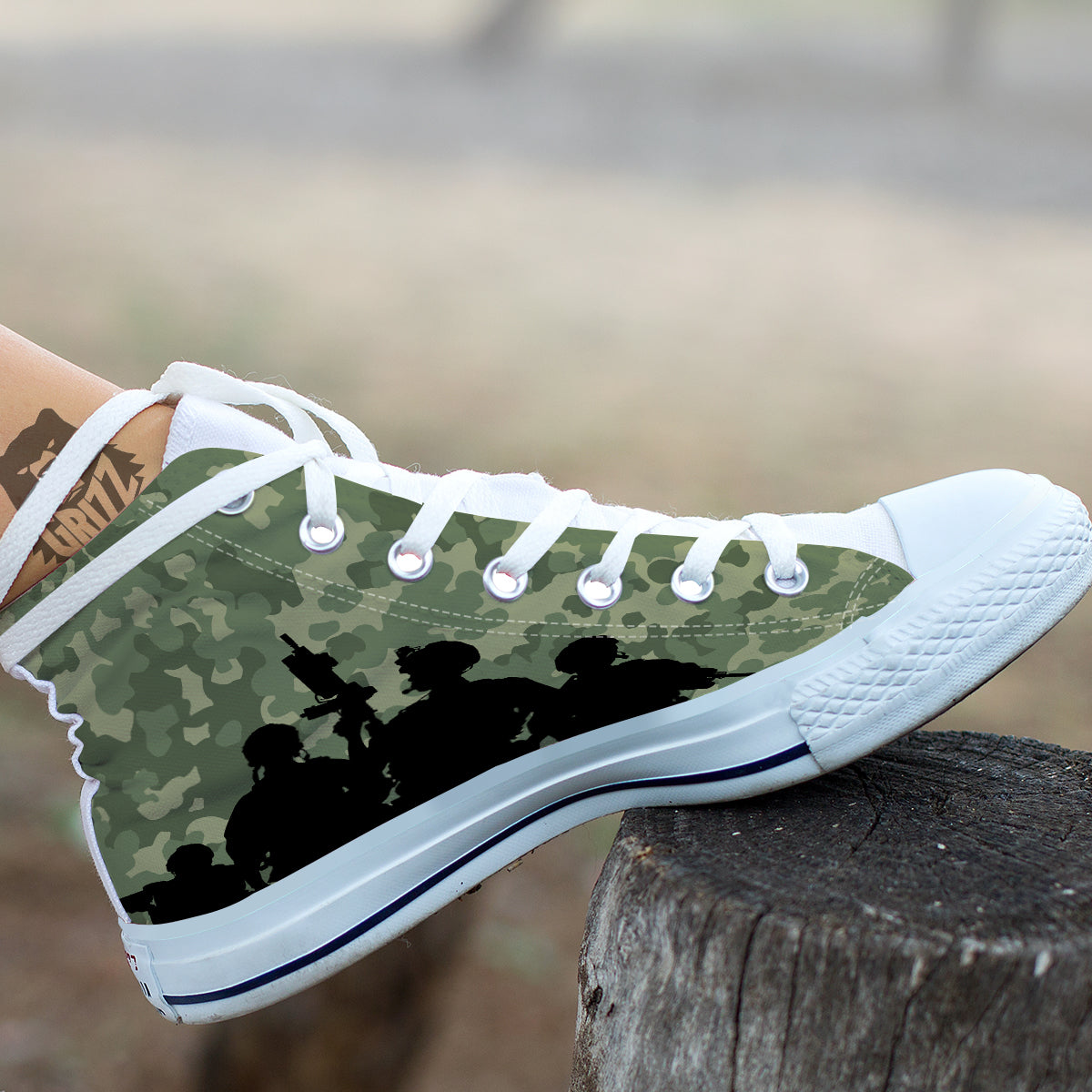 Soldiers And Camouflage Print White High Top Shoes-grizzshop