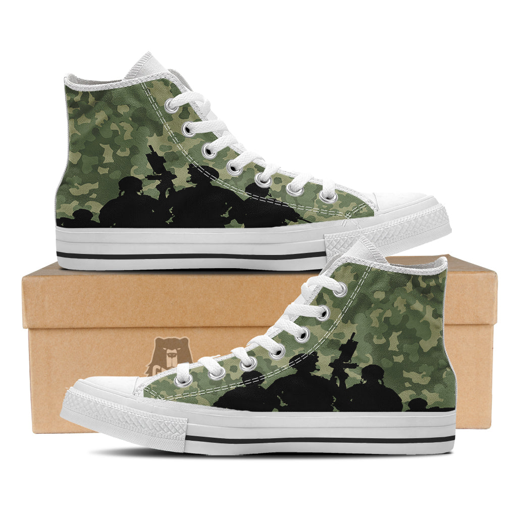Soldiers And Camouflage Print White High Top Shoes-grizzshop
