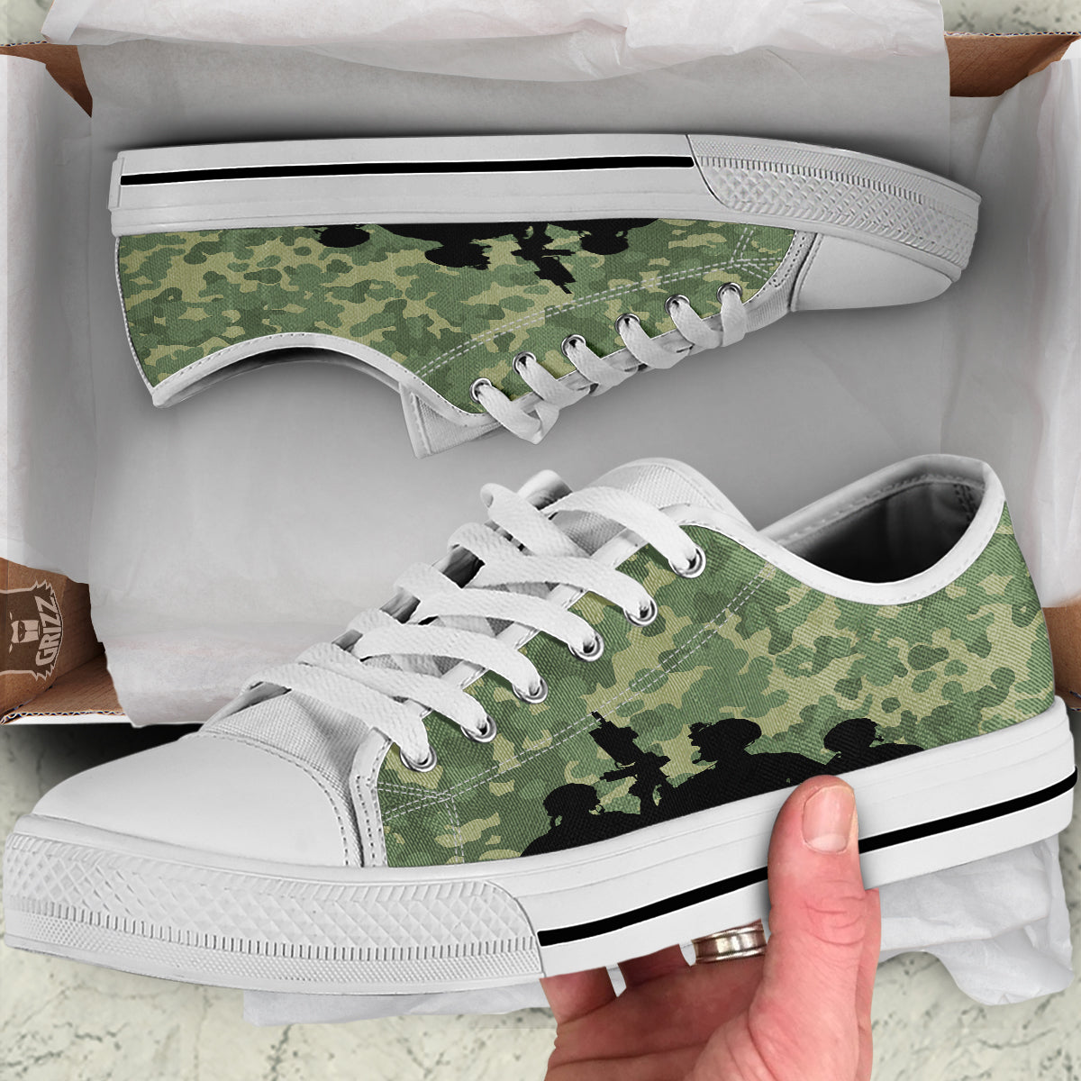 Soldiers And Camouflage Print White Low Top Shoes-grizzshop