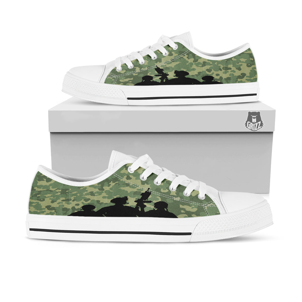 Soldiers And Camouflage Print White Low Top Shoes-grizzshop