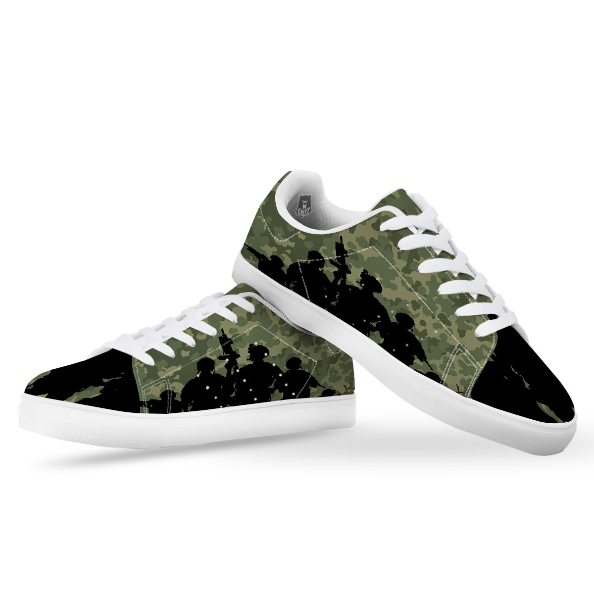 Soldiers And Camouflage Print White Low Top Sneakers-grizzshop