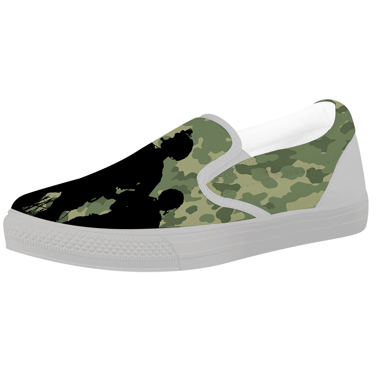 Soldiers And Camouflage Print White Slip On Shoes-grizzshop