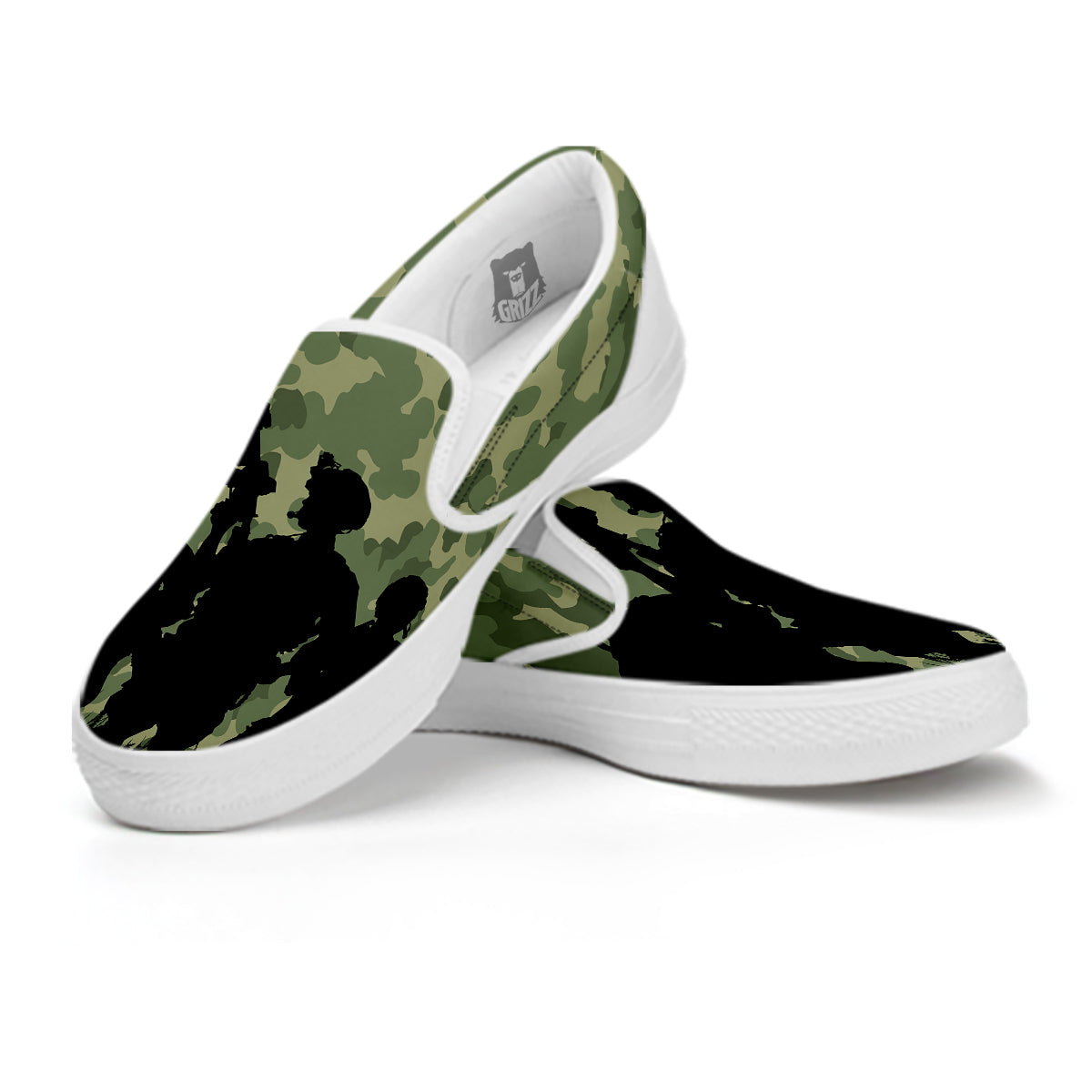 Soldiers And Camouflage Print White Slip On Shoes-grizzshop