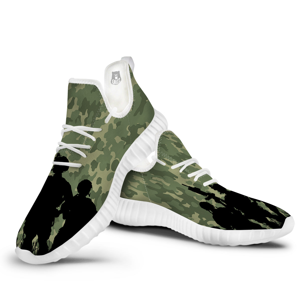 Soldiers And Camouflage Print White Walking Shoes-grizzshop