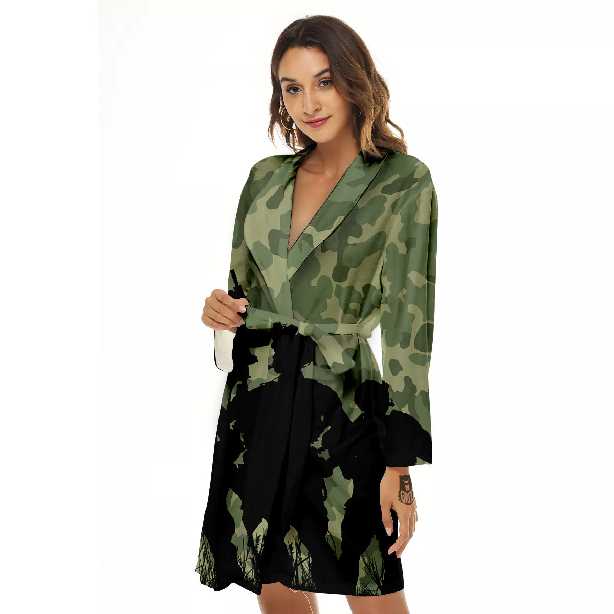 Soldiers And Camouflage Print Women's Robe-grizzshop