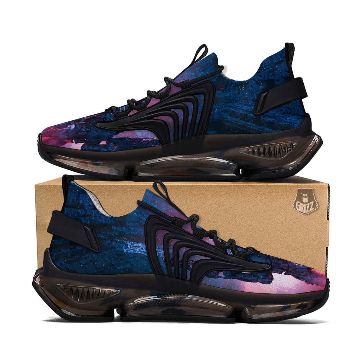 Soldiers Cyberpunk Print Black Gym Shoes-grizzshop