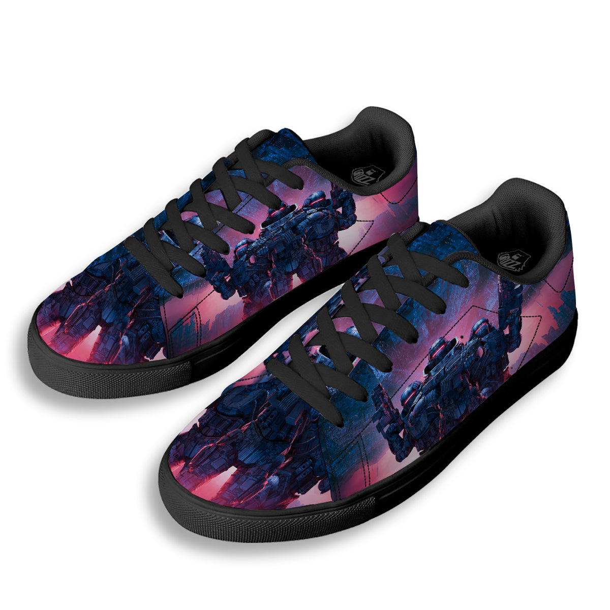 Soldiers Cyberpunk Print Black Low Top Sneakers-grizzshop