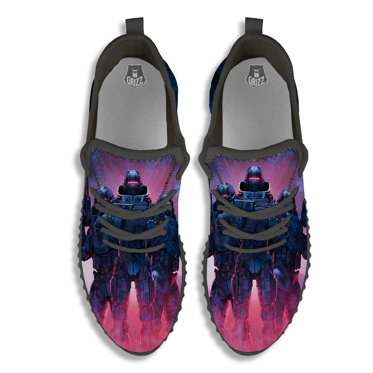 Soldiers Cyberpunk Print Black Walking Shoes-grizzshop