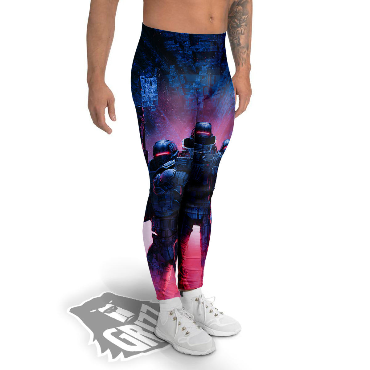 Soldiers Cyberpunk Print Men's Leggings-grizzshop