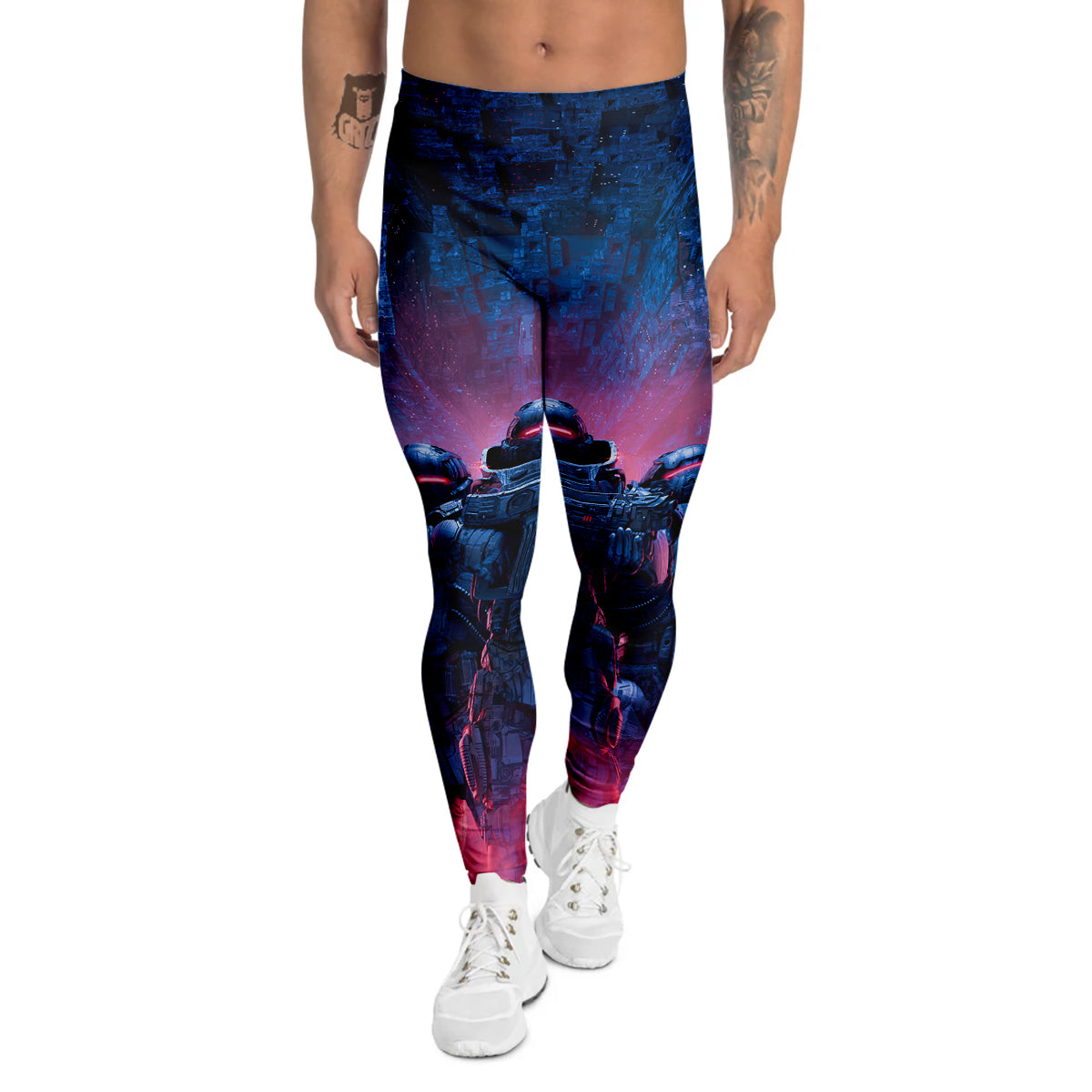 Soldiers Cyberpunk Print Men's Leggings-grizzshop