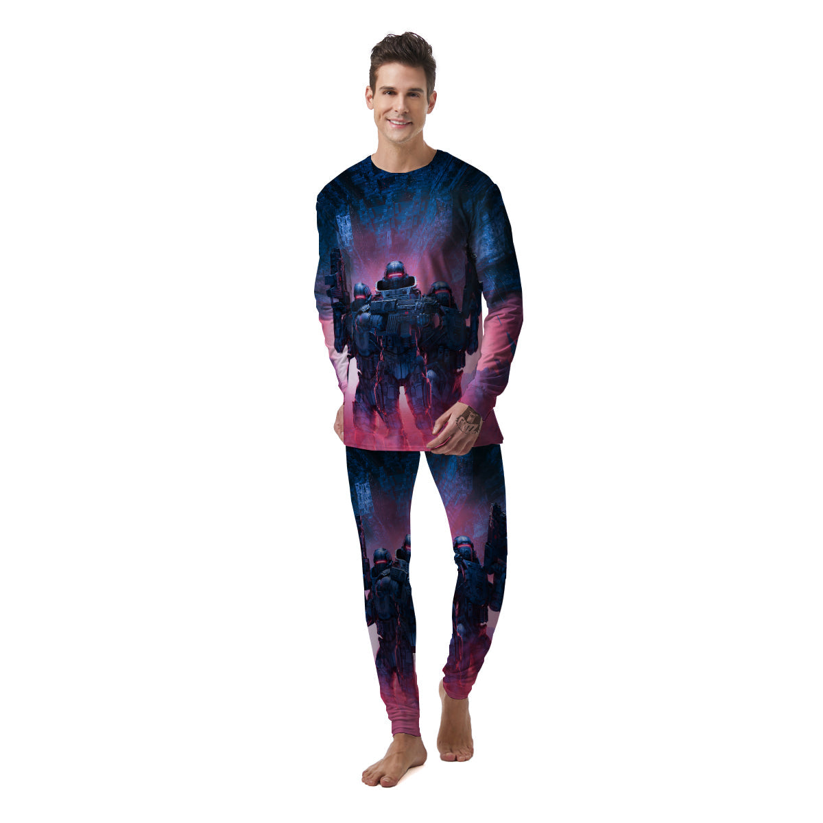 Soldiers Cyberpunk Print Men's Pajamas-grizzshop