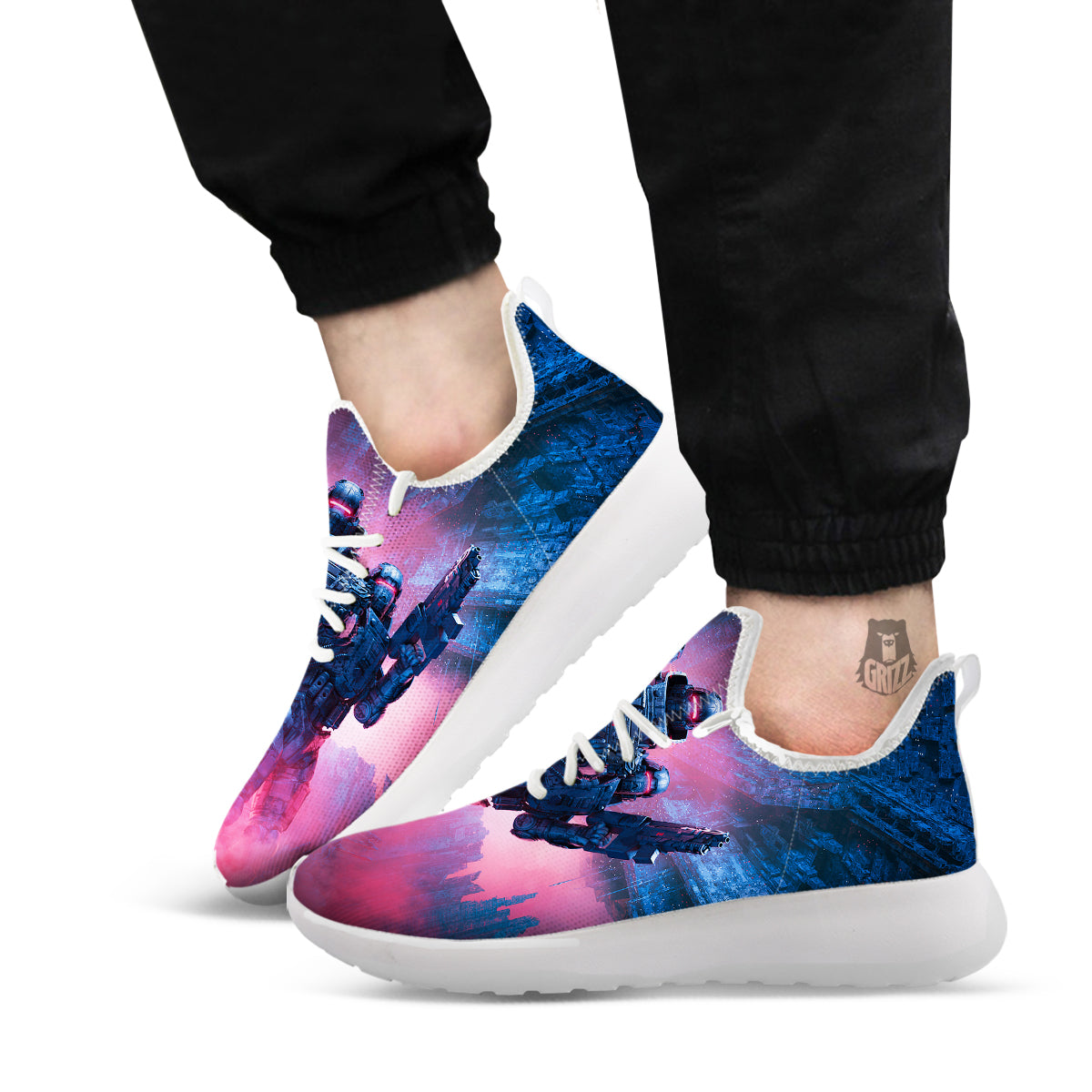 Soldiers Cyberpunk Print White Athletic Shoes-grizzshop