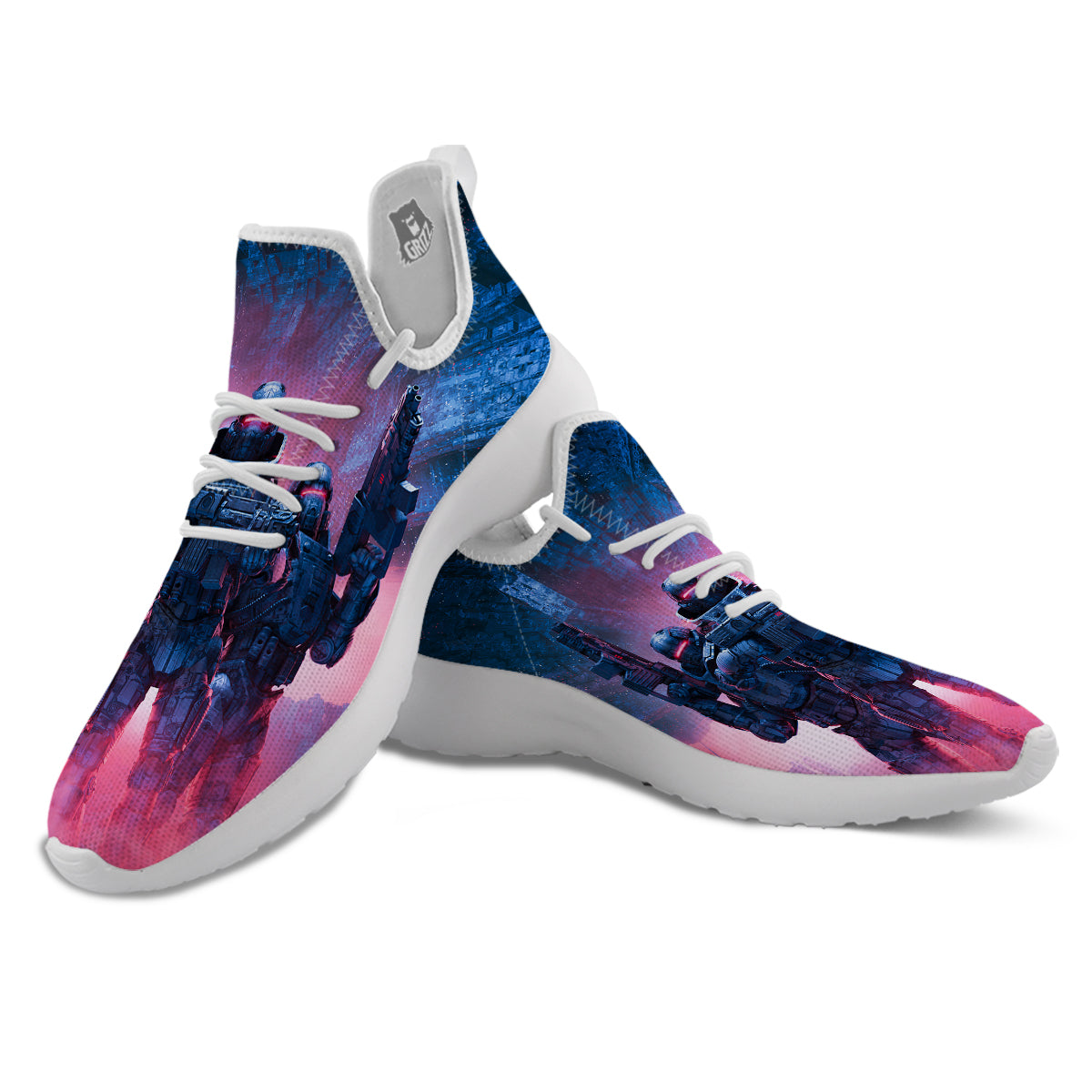 Soldiers Cyberpunk Print White Athletic Shoes-grizzshop