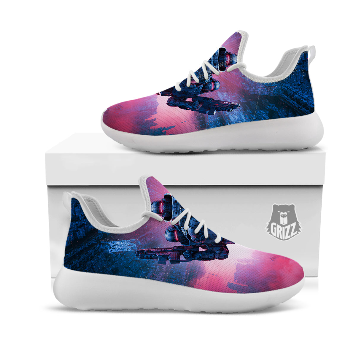 Soldiers Cyberpunk Print White Athletic Shoes-grizzshop