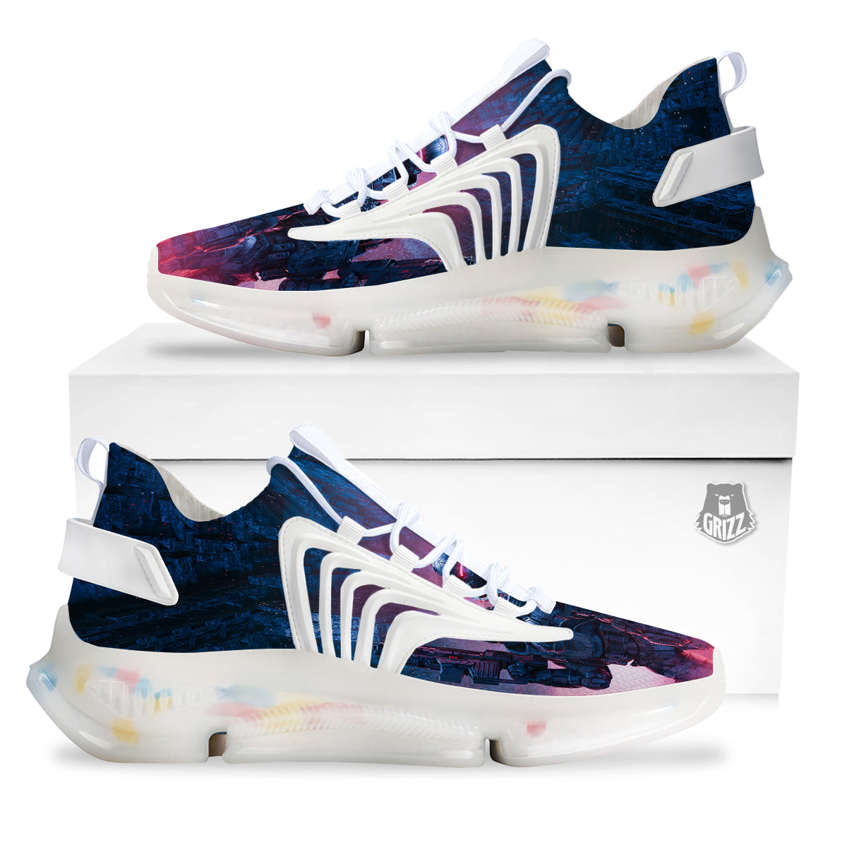 Soldiers Cyberpunk Print White Gym Shoes-grizzshop
