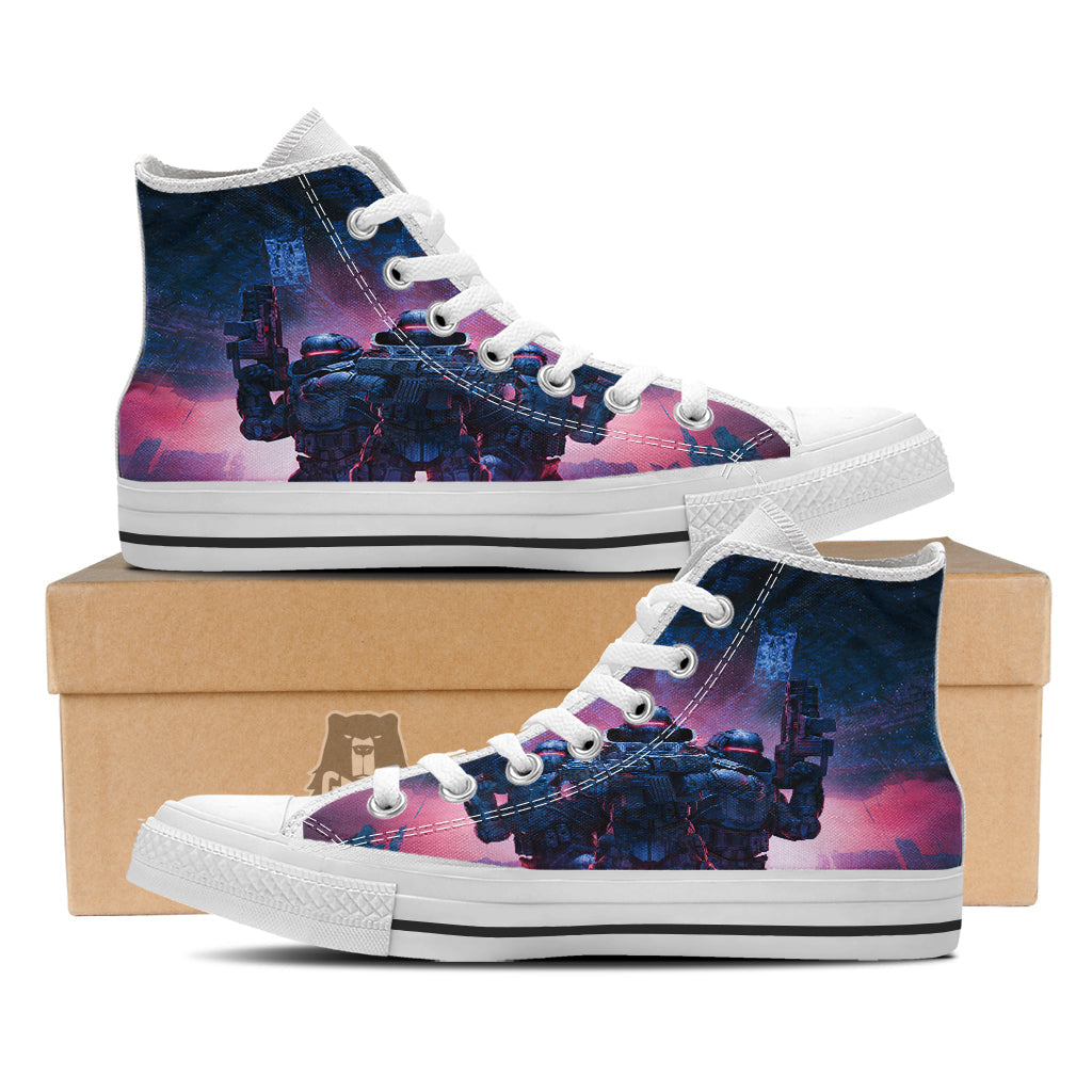 Soldiers Cyberpunk Print White High Top Shoes-grizzshop