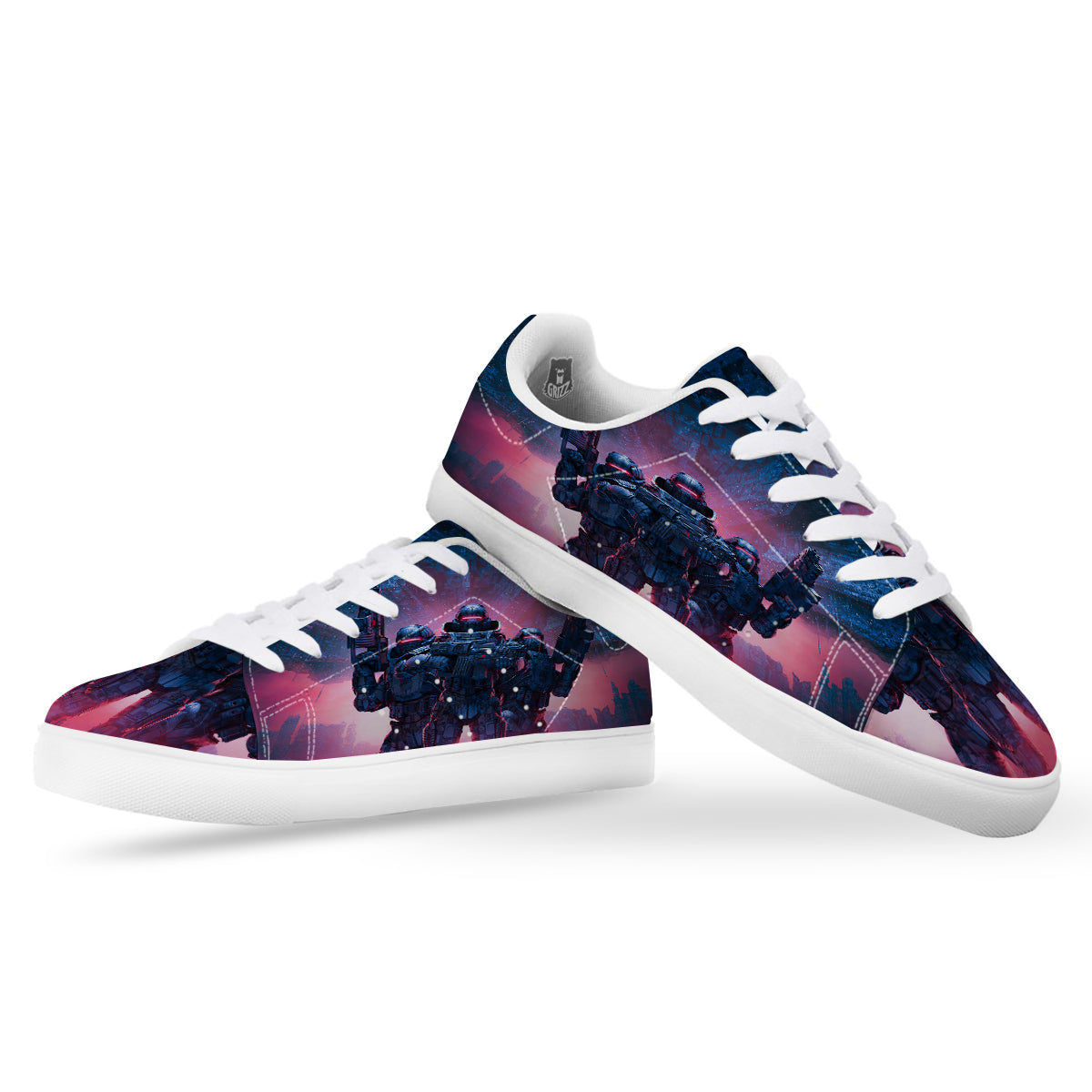 Soldiers Cyberpunk Print White Low Top Sneakers-grizzshop