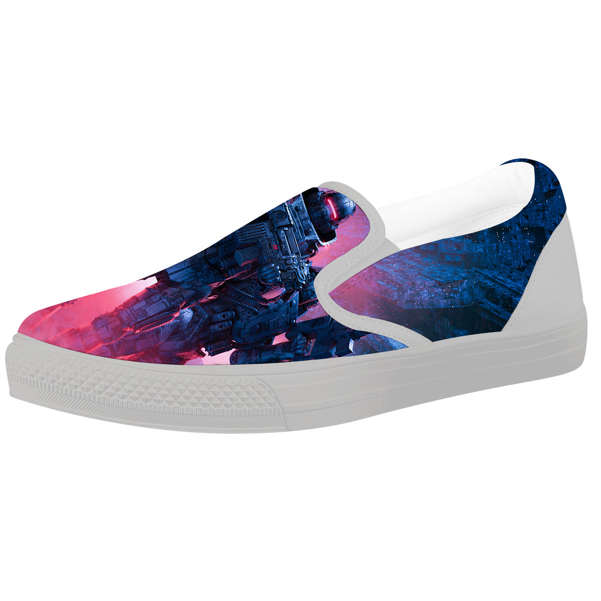 Soldiers Cyberpunk Print White Slip On Shoes-grizzshop
