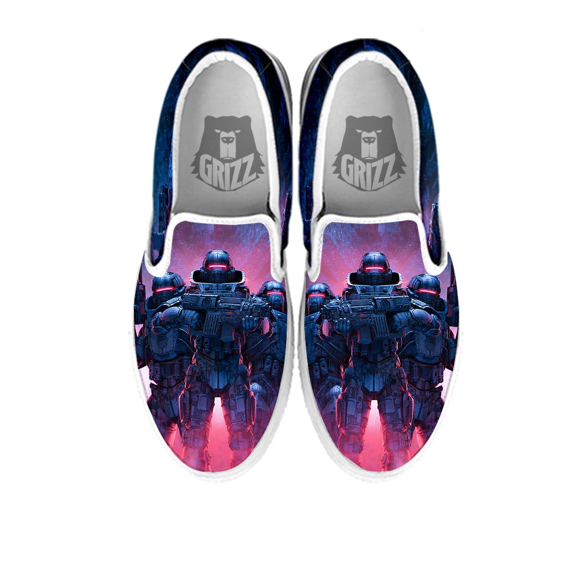 Soldiers Cyberpunk Print White Slip On Shoes-grizzshop