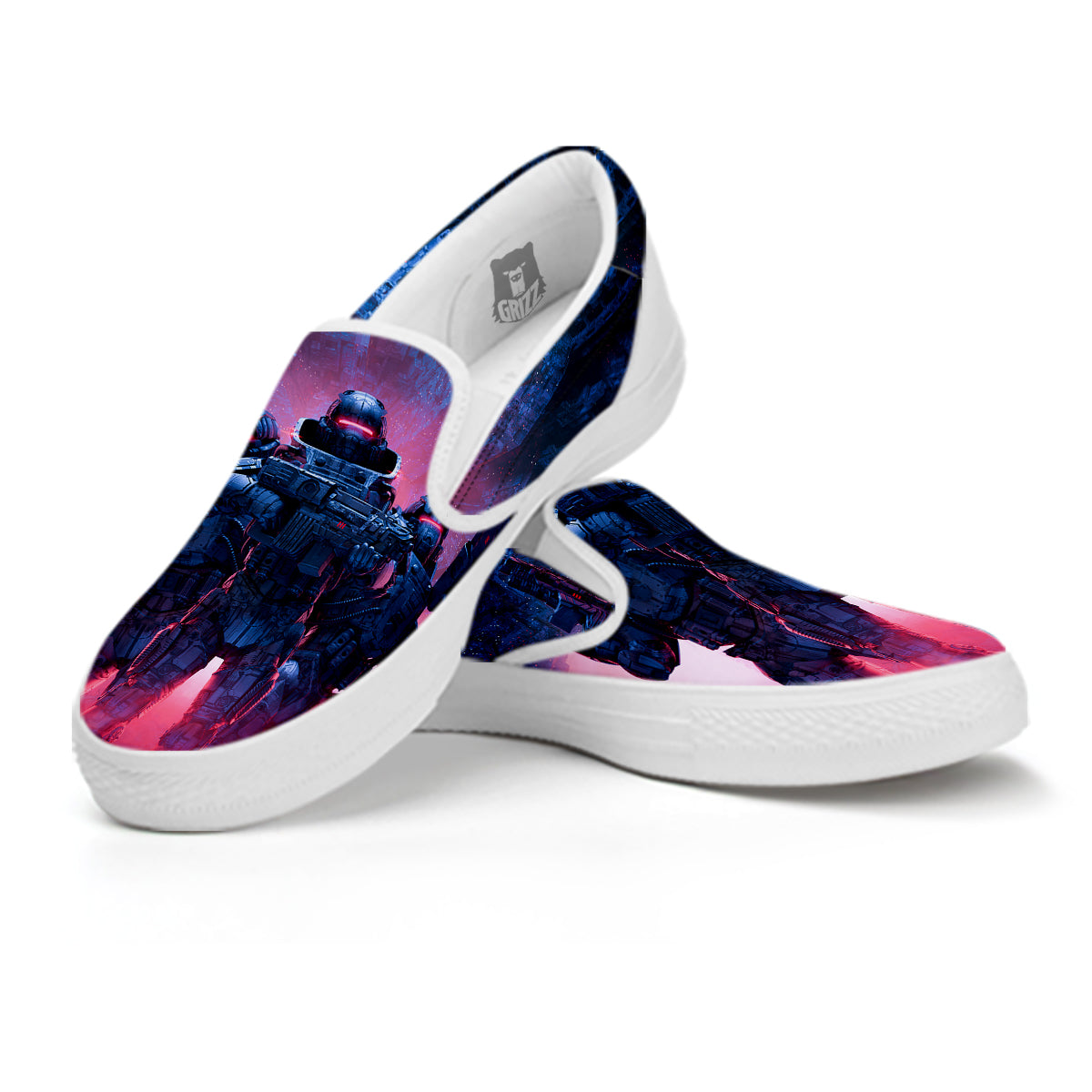 Soldiers Cyberpunk Print White Slip On Shoes-grizzshop