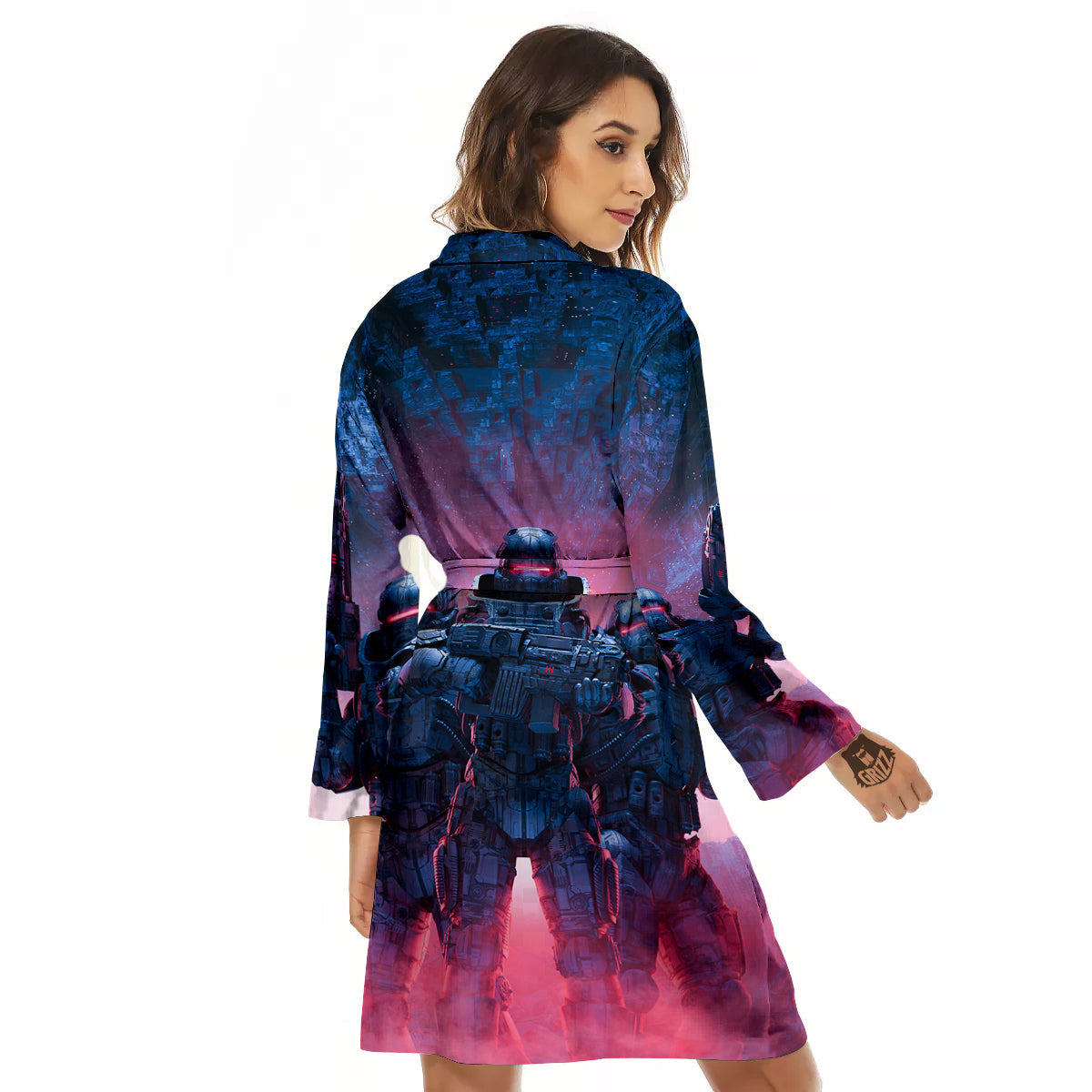 Soldiers Cyberpunk Print Women's Robe-grizzshop