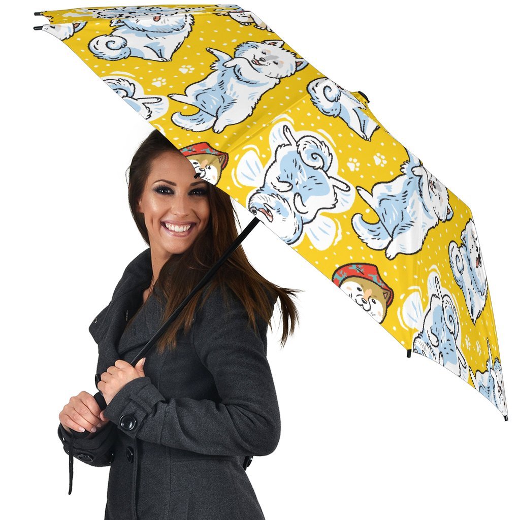 Somoyed Dog Pattern Print Automatic Foldable Umbrella-grizzshop