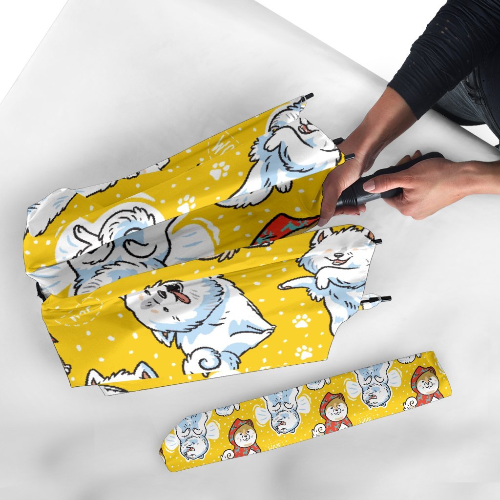 Somoyed Dog Pattern Print Automatic Foldable Umbrella-grizzshop